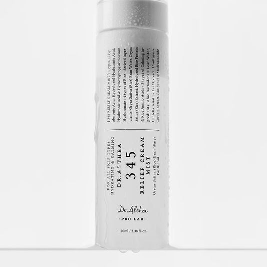 Close look at the Dr. Althea 345 Relief Cream Mist 100ml bottle and its label