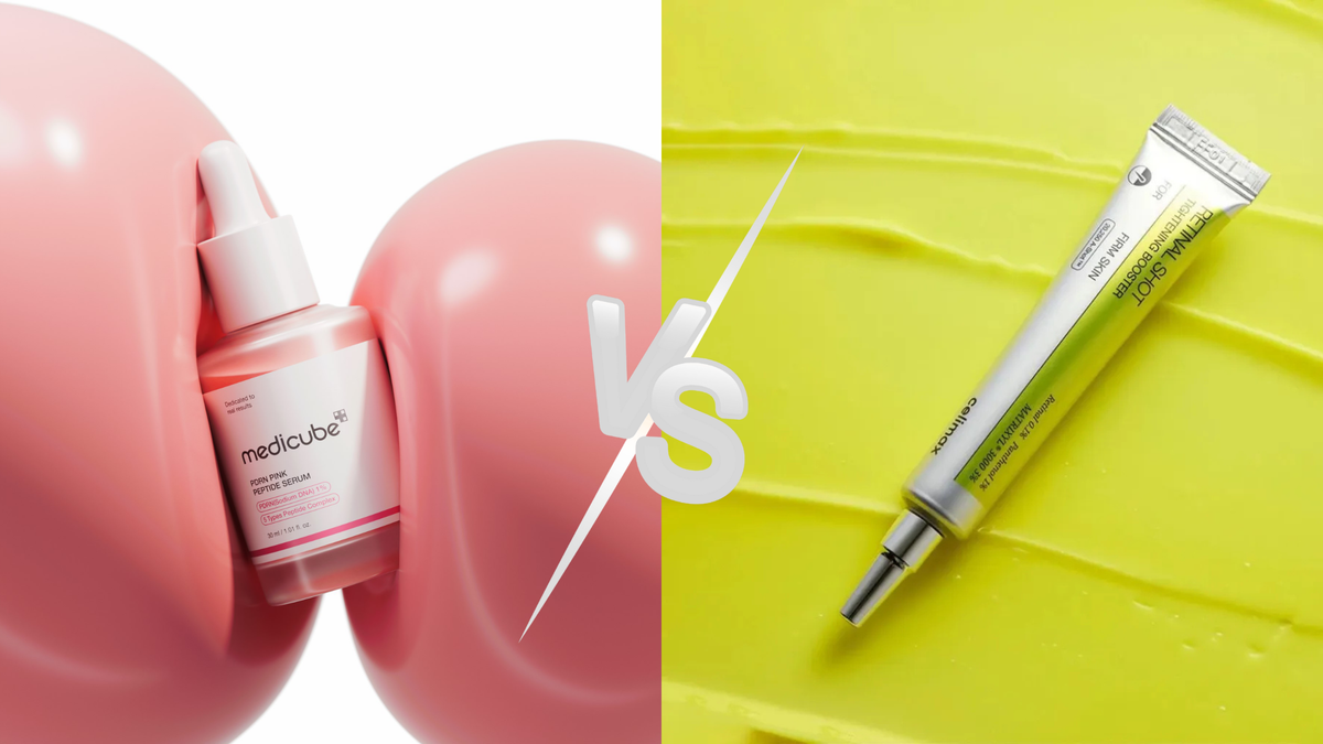 PDRN serum and a retinal product side by side, the PDRN versus retinol choice