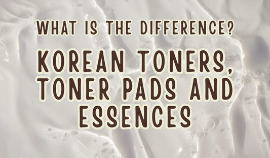 Title card reading Korean toners, toner pads and essences, what is the difference, over a swirl of cream texture