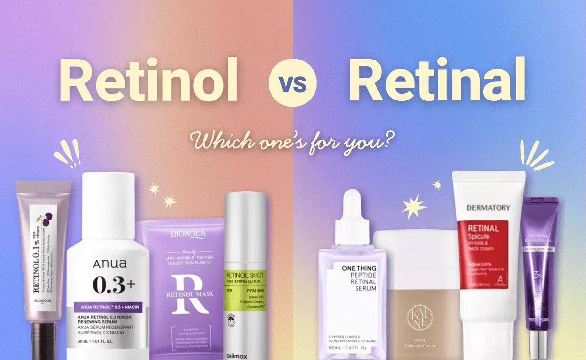 Retinal and retinol serums side by side, the two vitamin A options compared in this guide