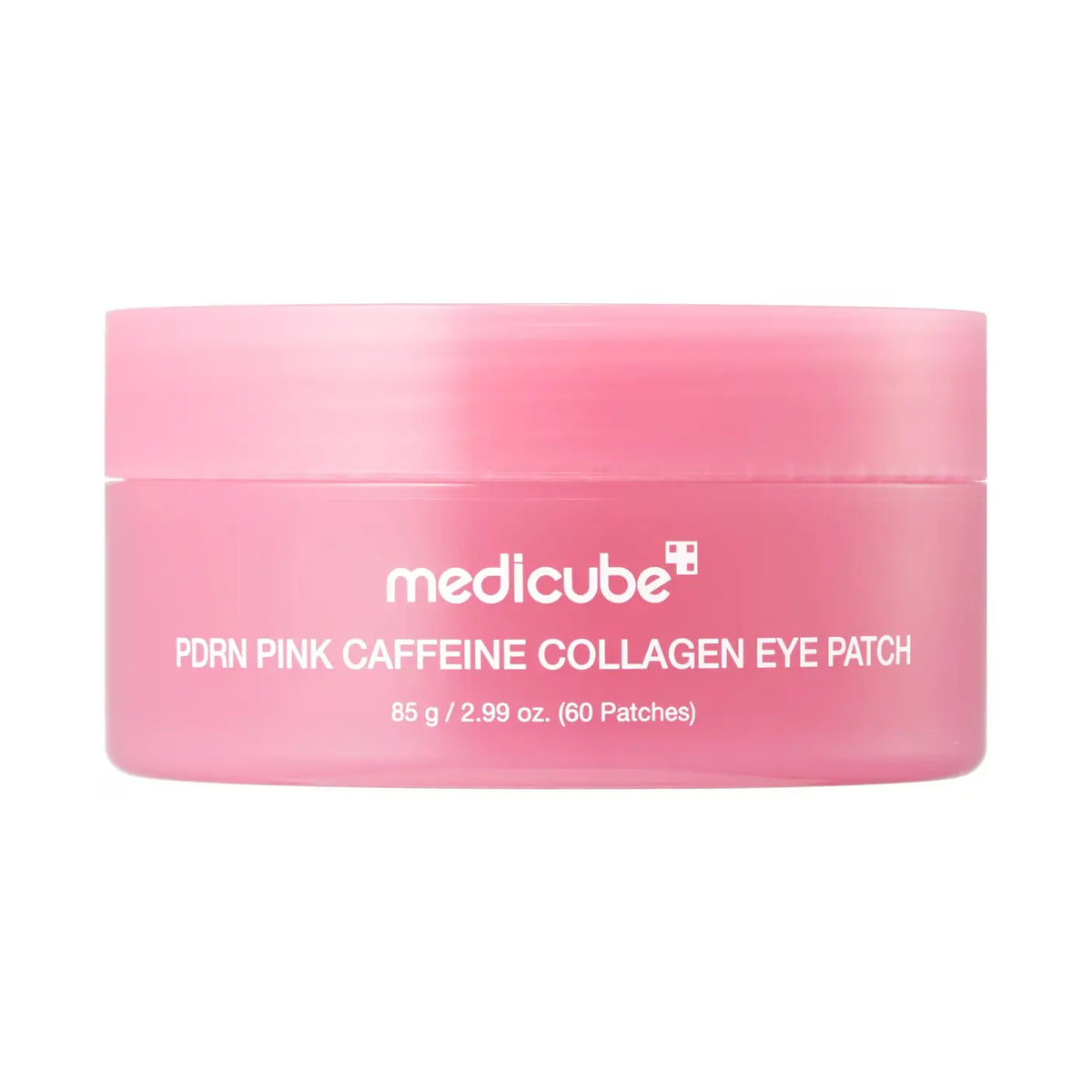 Medicube PDRN Pink Caffeine Collagen Eye Patch, jar of 60 pink hydrogel eye patches with salmon PDRN and caffeine