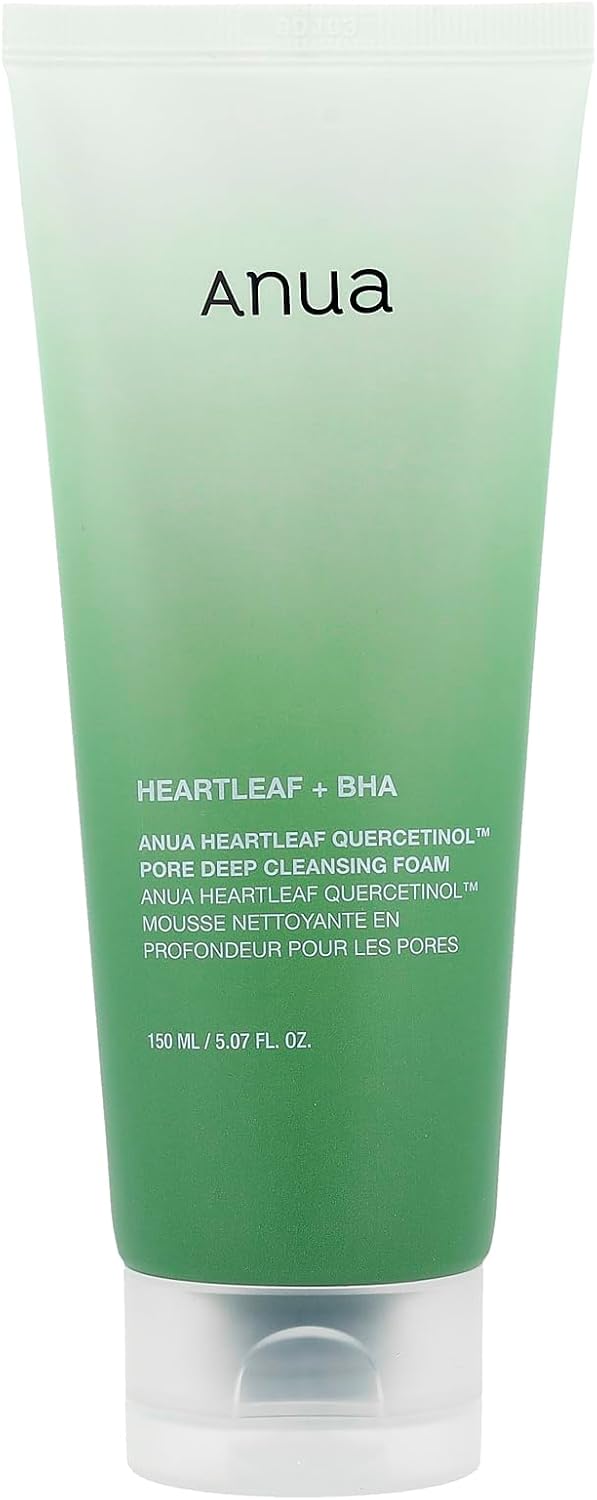 Anua Heartleaf Quercetinol Pore Deep Cleansing Foam 150ml, white tube with houttuynia and BHA
