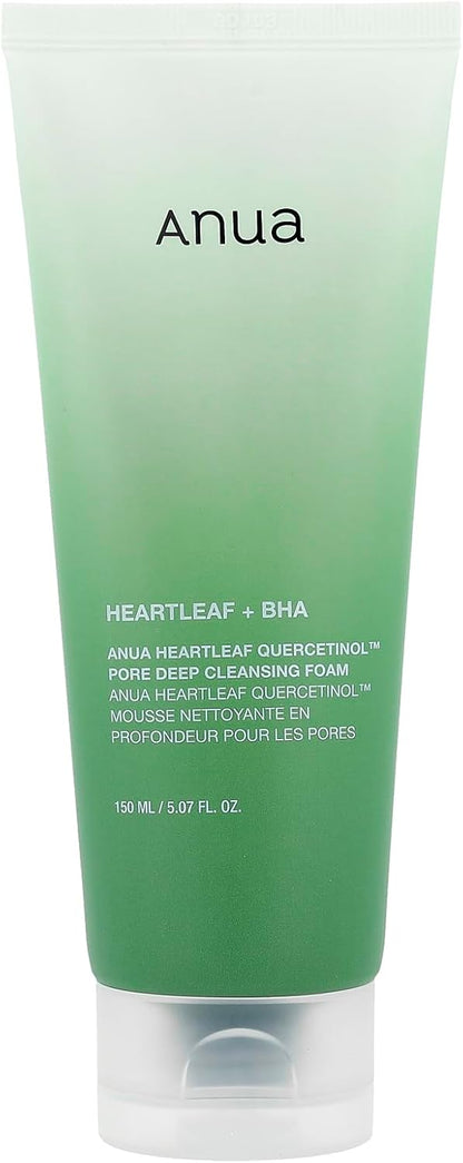Anua Heartleaf Quercetinol Pore Deep Cleansing Foam 150ml, white tube with houttuynia and BHA