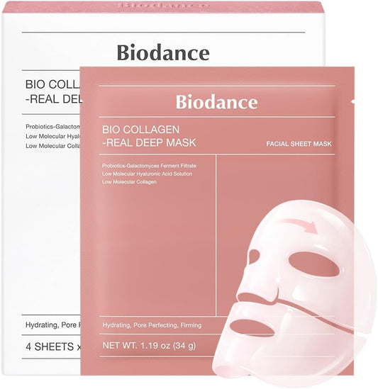 Biodance Bio-Collagen Real Deep Mask, pack of 4 clear overnight hydrogel masks with collagen and niacinamide