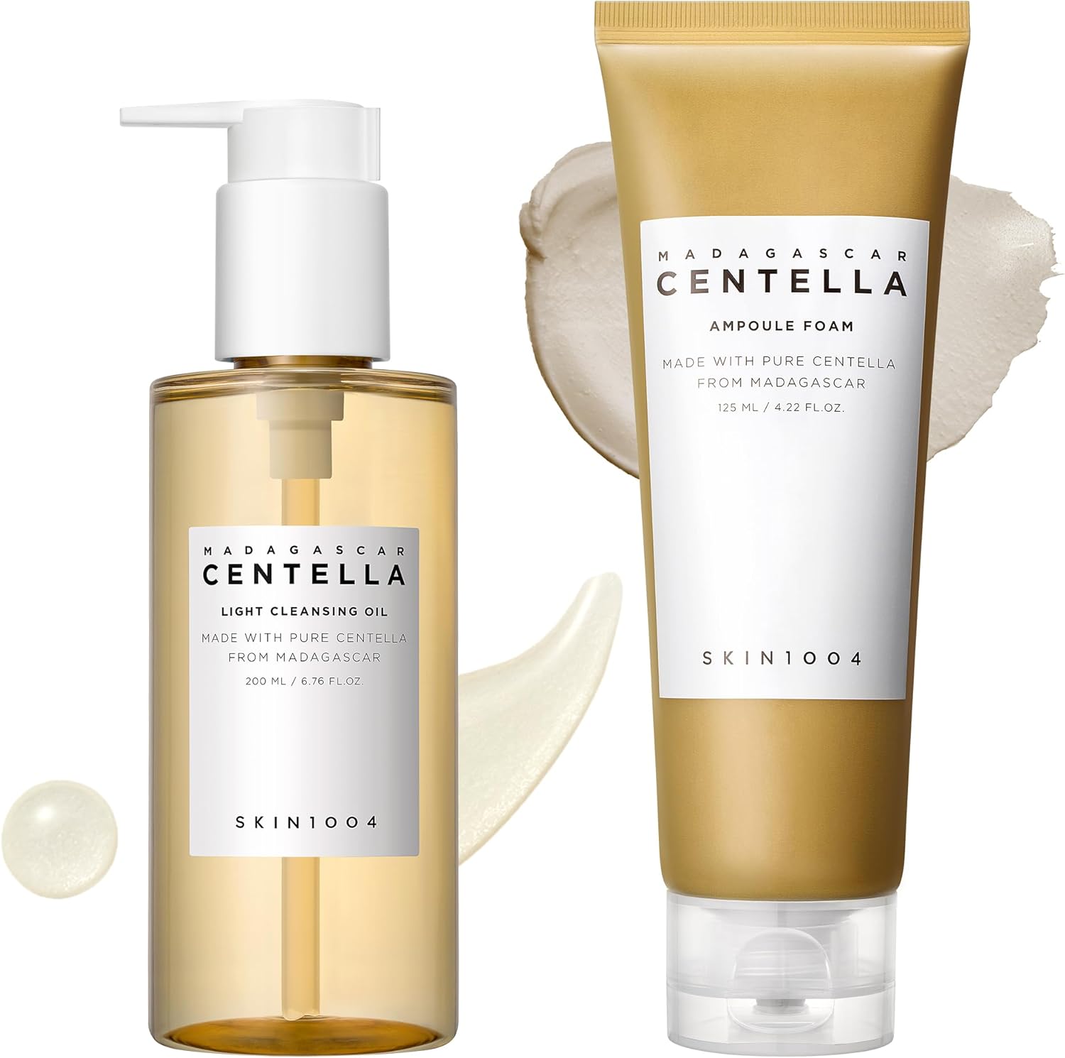 SKIN1004 Madagascar Centella Double Cleansing Duo, Korean two-step cleanser set with 200ml oil cleanser and 125ml foam