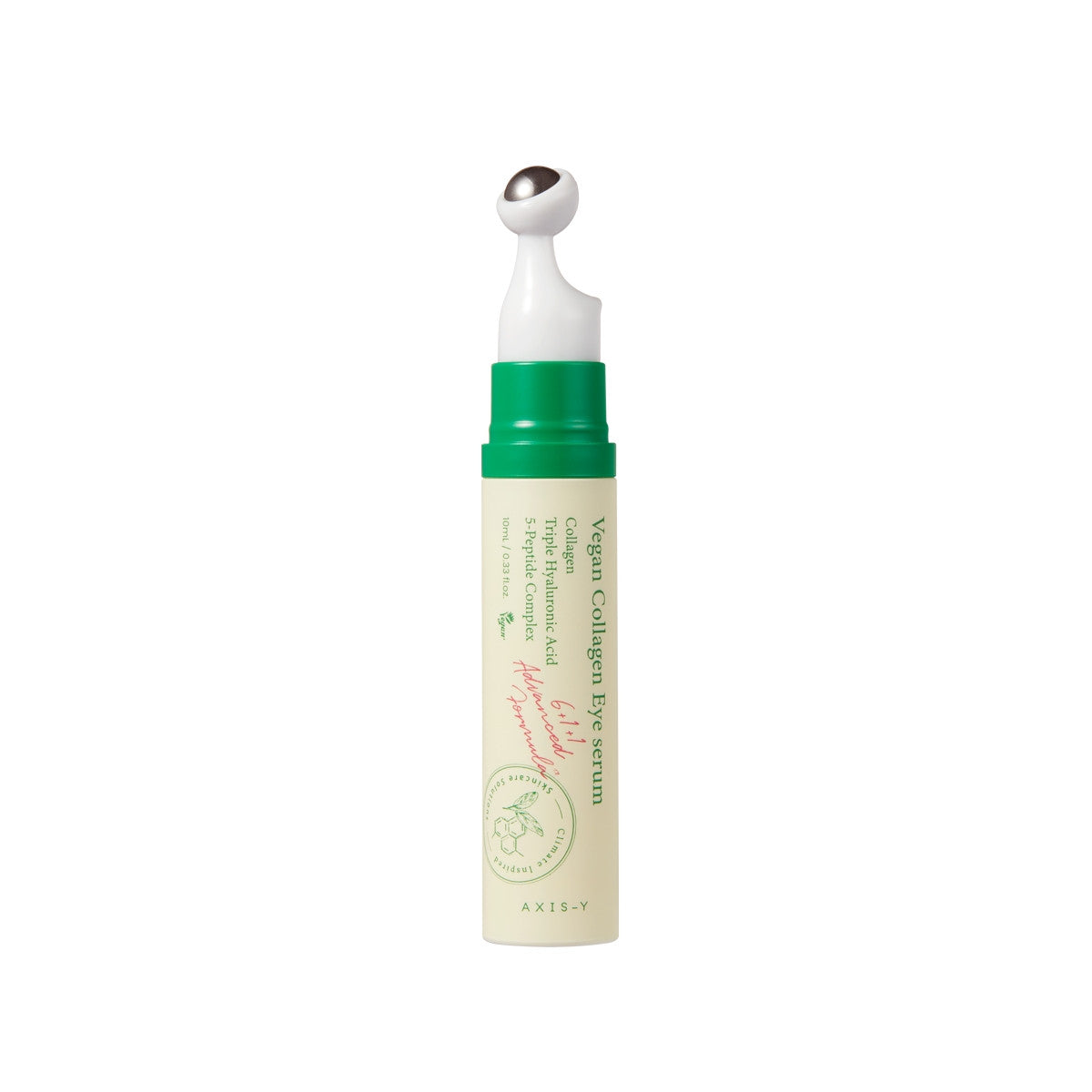 AXIS-Y Vegan Collagen Eye Serum 10ml, frosted pump bottle with vegan collagen, peptides, and adenosine