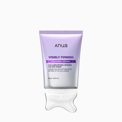 Anua Collagen Retinol Refining Gua Sha Cream 80ml with a built-in W-shaped gua sha roller head for neck massage