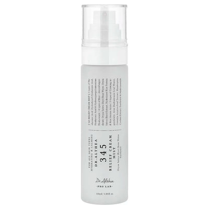 Dr. Althea 345 Relief Cream Mist 100ml, a frosted spray bottle with a clear cap