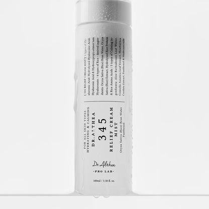Close look at the Dr. Althea 345 Relief Cream Mist 100ml bottle and its label