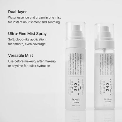 Two Dr. Althea 345 Relief Cream Mist bottles, a two-layer mist with a cream layer and a water layer