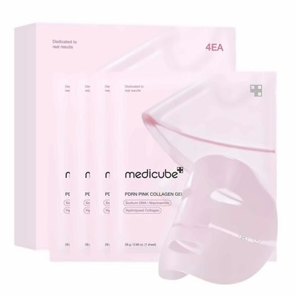 Medicube PDRN Pink Collagen Gel Mask Sheet 4 Pack, Korean hydrogel mask with PDRN, collagen, and multi-peptide complex