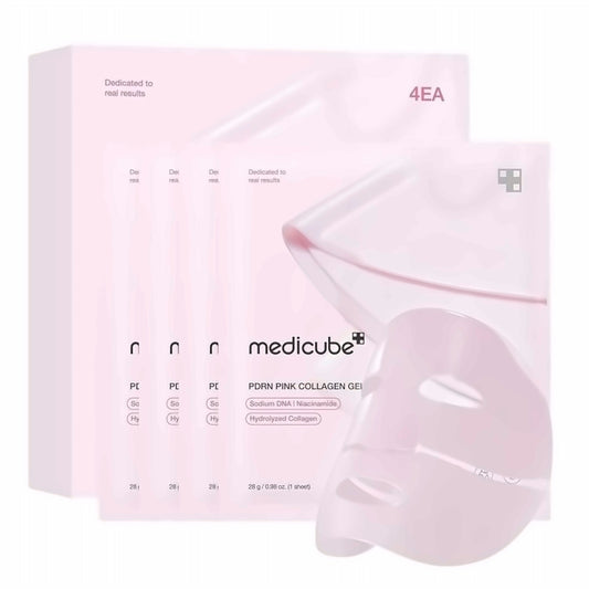 Medicube PDRN Pink Collagen Gel Mask Sheet 4 Pack, Korean hydrogel mask with PDRN, collagen, and multi-peptide complex