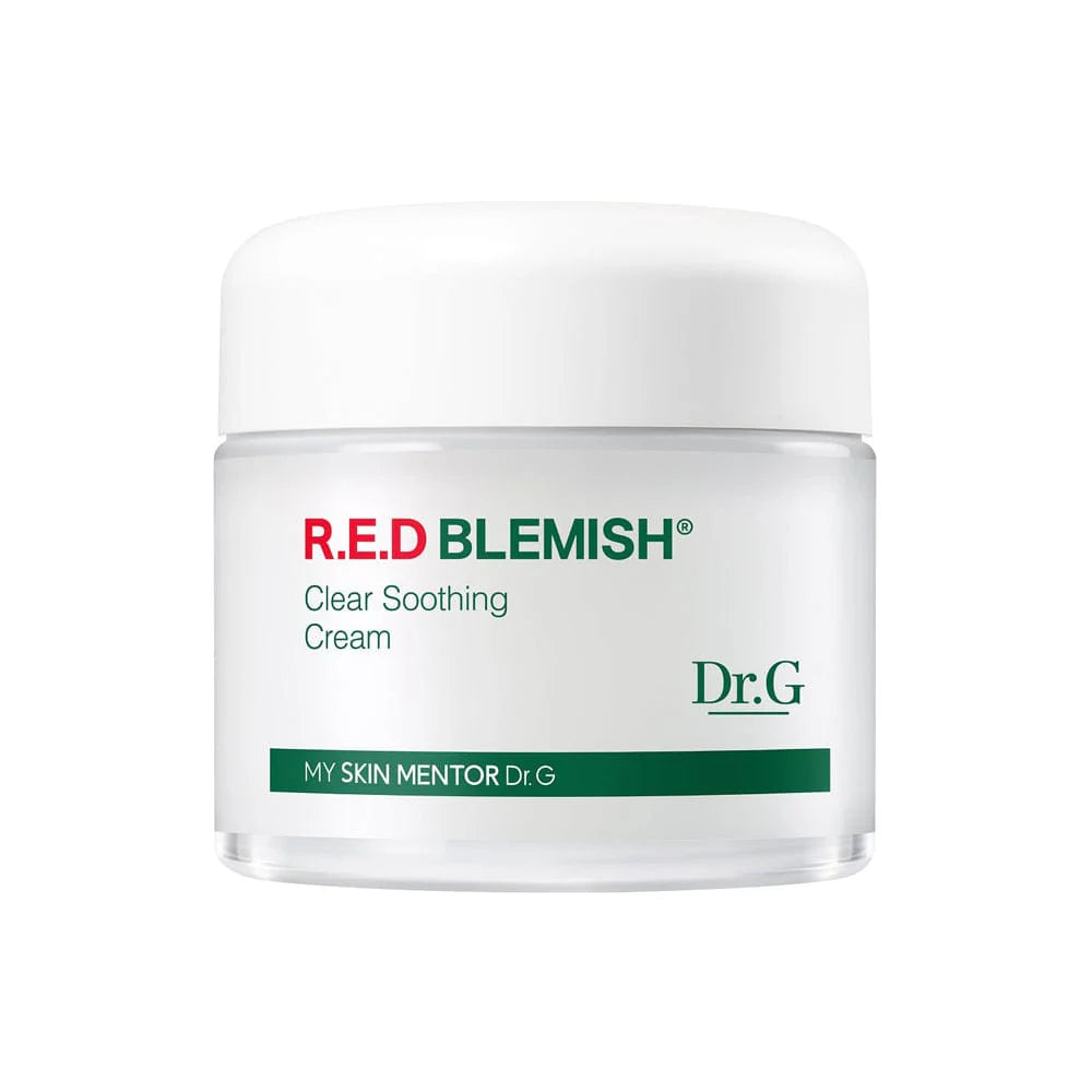 Dr.G Red Blemish Clear Soothing Cream 70ml, white and red tub with centella cica complex for sensitive skin