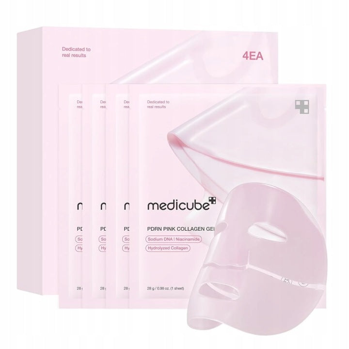 Medicube PDRN Pink Collagen Gel Mask Sheet 4 Pack, Korean hydrogel mask with PDRN, collagen, and multi-peptide complex