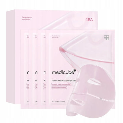 Medicube PDRN Pink Collagen Gel Mask Sheet 4 Pack, Korean hydrogel mask with PDRN, collagen, and multi-peptide complex