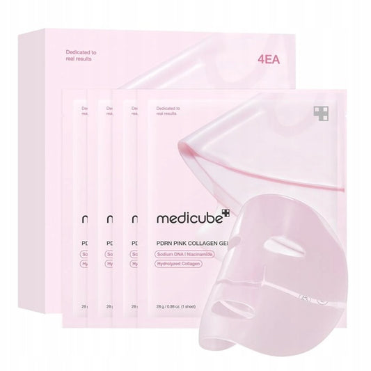 Medicube PDRN Pink Collagen Gel Mask Sheet 4 Pack, Korean hydrogel mask with PDRN, collagen, and multi-peptide complex