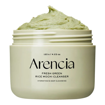 Arencia Fresh Green Rice Mochi Cleanser 120g, jar of thick green rice cleanser with green tea and witch hazel